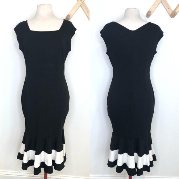 Friday Dresses & Skirts - Friday Bodycon Stripe Black White Ruffle Dress XL